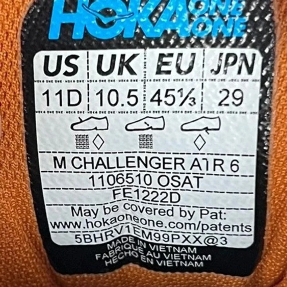 Hoka One One Challenger ATR 6 Mens 11 Running Shoes Blue Orange 1106510 OSAT